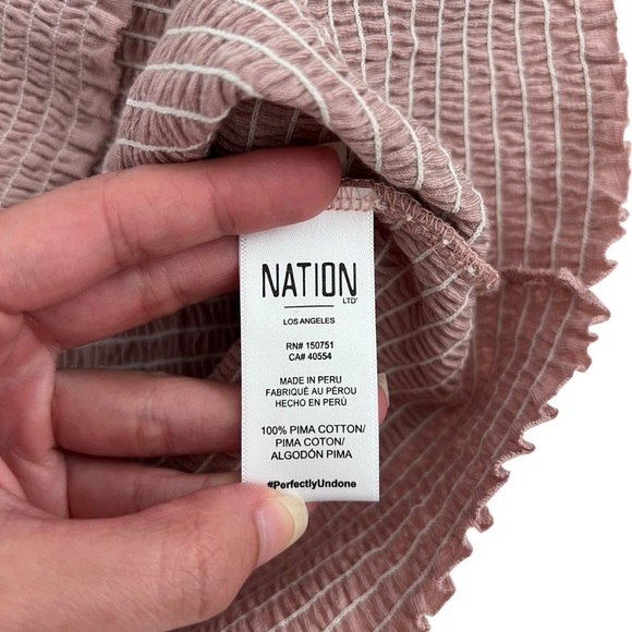Nation LTD Zandra Smocked Party Tee in Touch Of Pink Puff Sleeves Size M - Picture 9 of 13